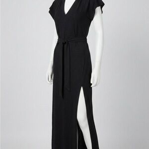 PAIGE Black Flutter Sleeve Maxi Dress with Tie Waist & Side Slit - Size S